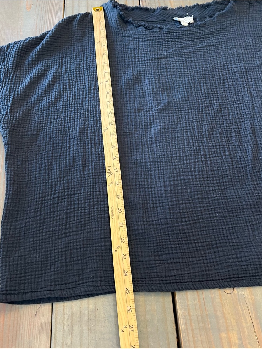 Before You Cotton Gauze Blouse Dark Gray Frayed Trim Coastal Granola Girl Sz L - Picture 8 of 9
